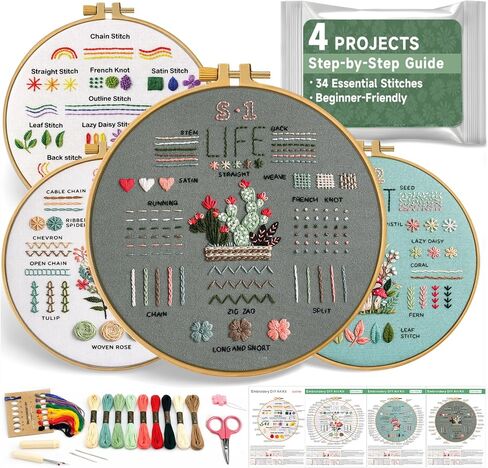 Bofoho 4 Pack Starter Embroidery Kit for Beginners with Simple Patterns in Saudi Arabia