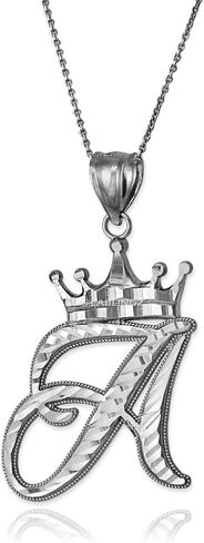 Sterling Silver Letter 'A' Initial Cursive Crown DC Pendant Necklace in Kuwait
