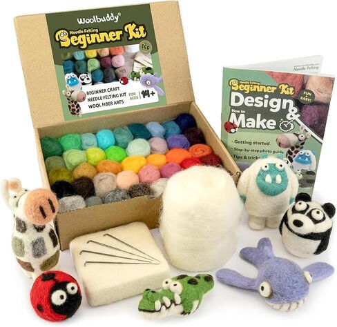 Woolbuddy Needle Felting Kit Beginner Set, 40 Colors, White Core Wool, Tool in Kuwait