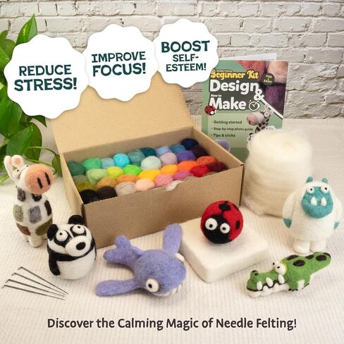 Woolbuddy Needle Felting Kit Beginner Set, 40 Colors, White Core Wool, Tool in Kuwait