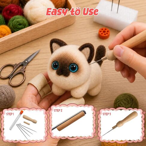 Voduynl Beginner Needle Felting Kit - 4 Cats and Dogs Pairs - Includes Wool, Tools, Step-by-Step Video, Safety Guide & Instruction Cards, Ideal Starter Set for Adults & DIY Beginners in Saudi Arabia
