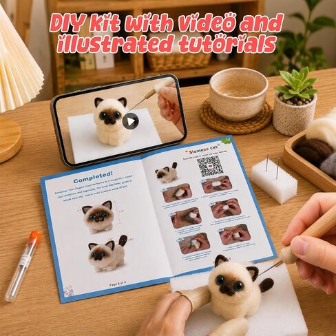 Voduynl Beginner Needle Felting Kit - 4 Cats and Dogs Pairs - Includes Wool, Tools, Step-by-Step Video, Safety Guide & Instruction Cards, Ideal Starter Set for Adults & DIY Beginners in Saudi Arabia