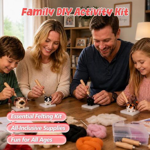 Voduynl Beginner Needle Felting Kit - 4 Cats and Dogs Pairs - Includes Wool, Tools, Step-by-Step Video, Safety Guide & Instruction Cards, Ideal Starter Set for Adults & DIY Beginners in Saudi Arabia