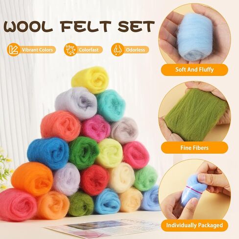 Wonvoc 40 Colors Needle Felting Wool, Wool Roving 3g /Color, 4.2 oz Total in Saudi Arabia