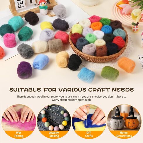 Wonvoc 40 Colors Needle Felting Wool, Wool Roving 3g /Color, 4.2 oz Total in Saudi Arabia