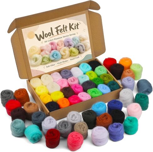 Wonvoc 60 Colors Needle Felting Wool, Wool Roving 3g /Color, 6.3 oz Total in Saudi Arabia