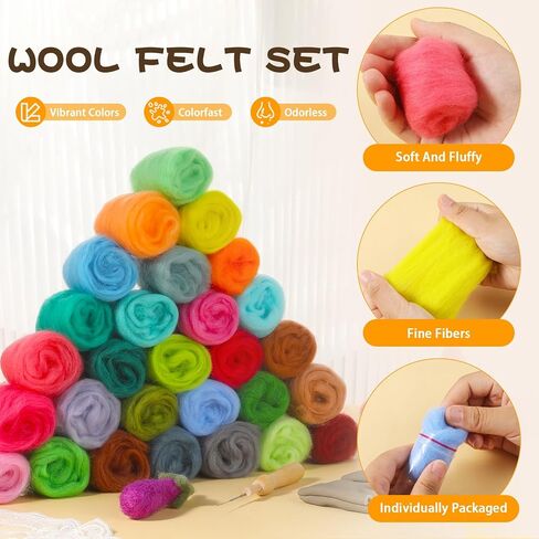 Wonvoc 60 Colors Needle Felting Wool, Wool Roving 3g /Color, 6.3 oz Total in Saudi Arabia