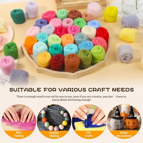 Wonvoc 60 Colors Needle Felting Wool, Wool Roving 3g /Color, 6.3 oz Total in Saudi Arabia