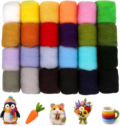 Wonvoc 24 Colors Needle Felting Wool, Wool Roving 3g /Color, 2.5 oz Total in Saudi Arabia