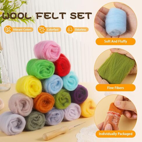 Wonvoc 24 Colors Needle Felting Wool, Wool Roving 3g /Color, 2.5 oz Total in Saudi Arabia
