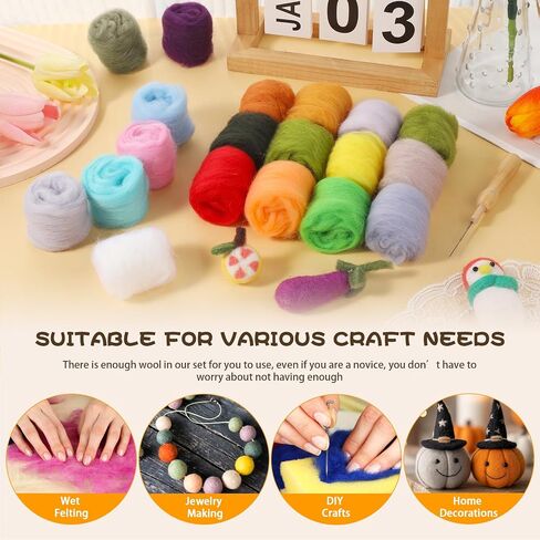 Wonvoc 24 Colors Needle Felting Wool, Wool Roving 3g /Color, 2.5 oz Total in Saudi Arabia