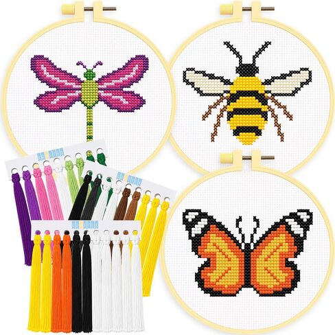 Stamped Cross Stitch Kits for Beginners Adults, Rose Poppy Pansy Sunflower in Kuwait