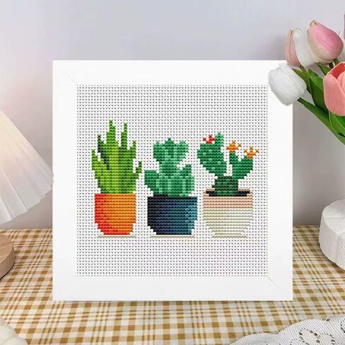 Tiwabb Succulent Stamped Cross Stitch Kits for Adults Beginners with Frame in Saudi Arabia