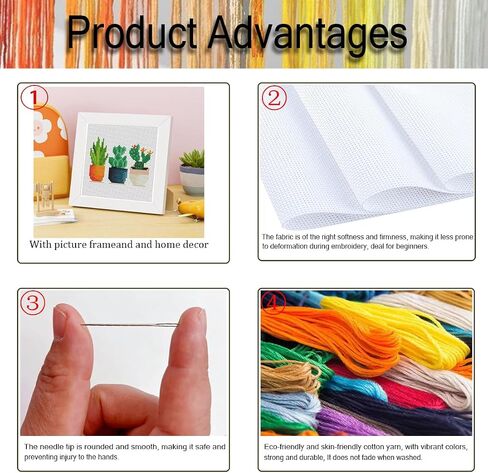 Tiwabb Succulent Stamped Cross Stitch Kits for Adults Beginners with Frame in Saudi Arabia