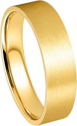 Everstone Custom Personalize Engrave Matte & Brushed Flat Ring Male Female Men Women His Her Groom Bride Promise Ring Wedding Bands Titanium Ring Color: Yellow Gold Sz in Kuwait