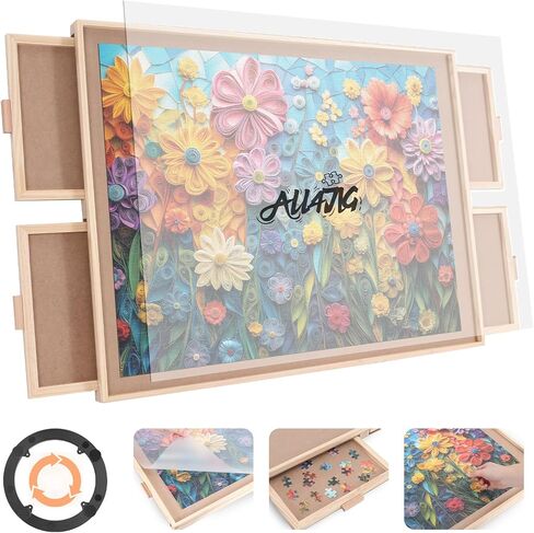 ALL4JIG 1500 Piece Rotating Puzzle Board with 4 Drawer 24.92"x33.58"Portable Wooden Jigsaw Puzzle Table for Adults,Lazy Susan Spinning Puzzle Boards Birthday Gift for mom,Surface for Bricks Building in Kuwait