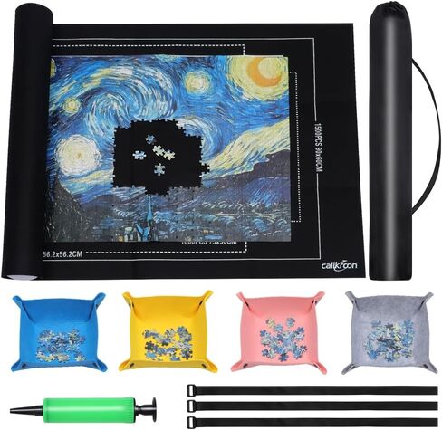 Puzzle Mat Roll Up for 1500 Pieces, Felt Puzzle Board Alternative Gift Set with 4 Sorting Trays and Inflatable Tube, Premium Puzzle Saver Mat for Storage, Portable Puzzle Rolling Mat in Kuwait