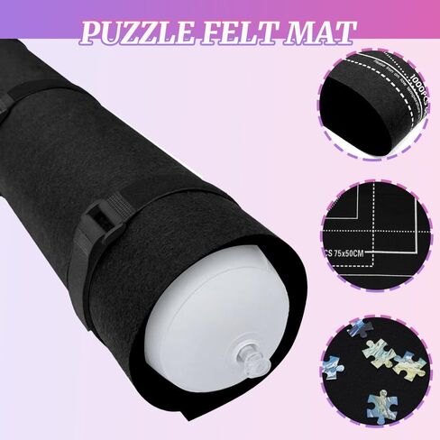 Puzzle Mat Roll Up for 1500 Pieces, Felt Puzzle Board Alternative Gift Set with 4 Sorting Trays and Inflatable Tube, Premium Puzzle Saver Mat for Storage, Portable Puzzle Rolling Mat in Kuwait