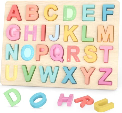 Zeoddler Alphabet Puzzles, Wooden Puzzles for Toddlers, ABC Shape Puzzles for Kids, Preschool Learning Activities, Gift for Girls Boys in Kuwait