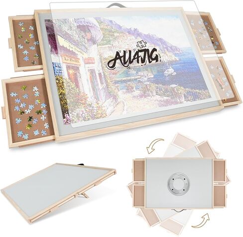 ALL4JIG 1500 Pieces 2-in-1 Tilting&Rotating Puzzle Board for Adults,24.53" x 33.19" Wooden Jigsaw Puzzle Table with 4 Drawers,Portable Board with Lazy Susan and Cover,with a Table Easel-Style Tilt in Kuwait