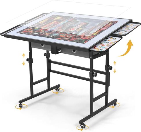 BuilderButler Puzzle Table 1500 Pieces with Wheels, Drawers & Cover, 33.58"x24.92" Adjustable Height & 45° Tilting Jigsaw Board for Adults, Also Ideal as Fuse Beads Table in Kuwait