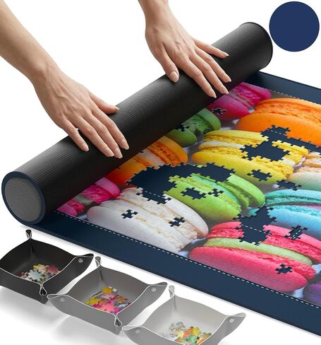 The Original Newverest Jigsaw Puzzle Mat Roll Up, Saver Pad 46" x 26" Portable Keeper Up to 1500 Pieces with Non-Slip Rubber Bottom & Smooth Top + 3 Puzzle Sorting Trays & Travel-Friendly Storage Bag in Kuwait