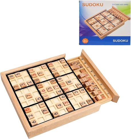 Wooden Sudoku Puzzle Board Game with Drawer, Includes Extra Number Tiles and Puzzles Booklet, Educational Logic Brain Teaser Toy for Adults (Black)​ in Saudi Arabia