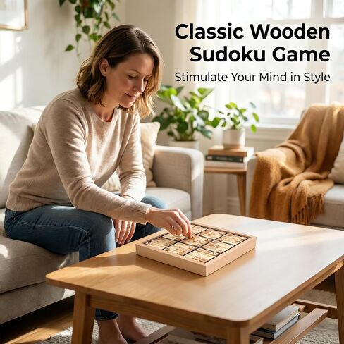 Wooden Sudoku Puzzle Board Game with Drawer, Includes Extra Number Tiles and Puzzles Booklet, Educational Logic Brain Teaser Toy for Adults (Black)​ in Saudi Arabia