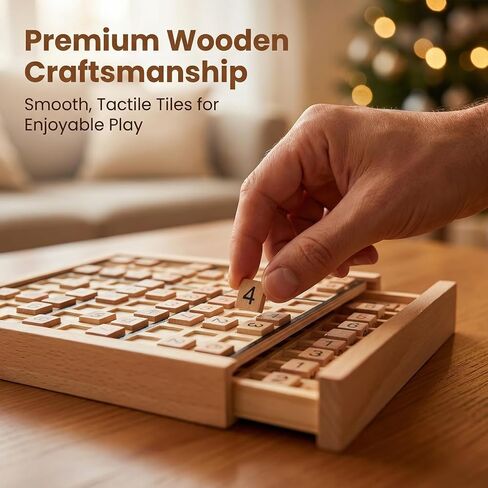 Wooden Sudoku Puzzle Board Game with Drawer, Includes Extra Number Tiles and Puzzles Booklet, Educational Logic Brain Teaser Toy for Adults (Black)​ in Saudi Arabia