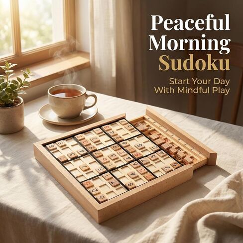 Wooden Sudoku Puzzle Board Game with Drawer, Includes Extra Number Tiles and Puzzles Booklet, Educational Logic Brain Teaser Toy for Adults (Black)​ in Saudi Arabia