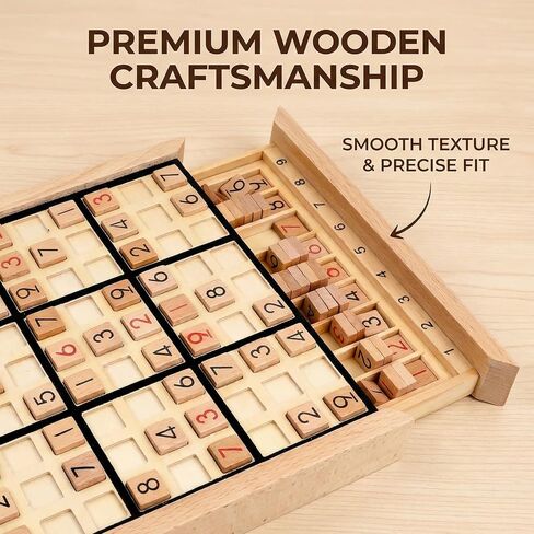 Wooden Sudoku Puzzle Board Game with Drawer, Includes Extra Number Tiles and Puzzles Booklet, Educational Logic Brain Teaser Toy for Adults (Black)​ in Saudi Arabia