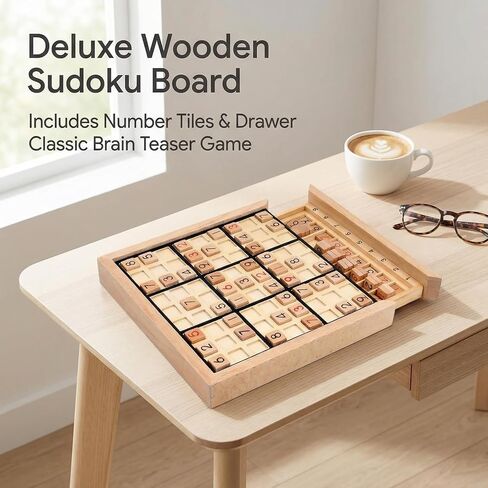 Wooden Sudoku Puzzle Board Game with Drawer, Includes Extra Number Tiles and Puzzles Booklet, Educational Logic Brain Teaser Toy for Adults (Black)​ in Saudi Arabia
