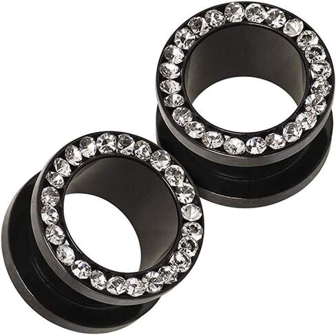 Covet Jewelry Black PVD Plated Multi CZ Screw Fit Tunnel Plug Earrings in Saudi Arabia