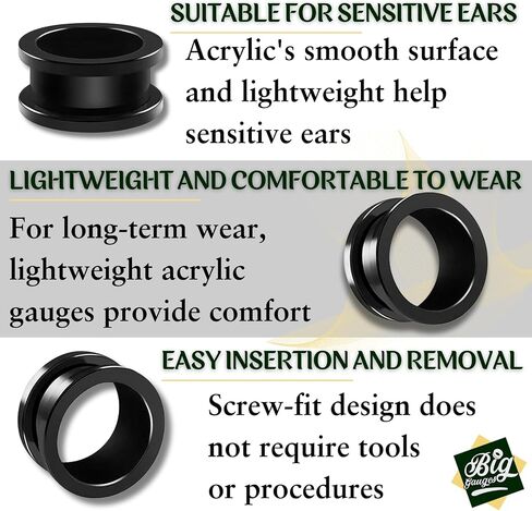 BIG GAUGES 2 Pairs Acrylic External Screw Flesh Tunnels Piercing Jewelry Stretcher Ear Lobe Earring Plugs in Kuwait