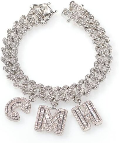 Lulu Mel Iced Out Custom Name Necklace with 12mm Cuban Link Chain Initial Letters Bracelet Anklets Choker Hip Hop Customized Name Necklace Personalized Jewelry For Valentine Gift in Saudi Arabia