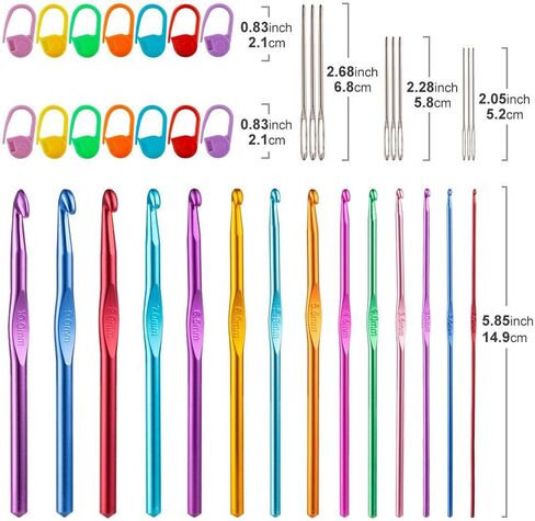 Vodiye 14 Sizes Crochet Hooks Set, 2.0-10.0mm, Metal Crochet Needles in Kuwait