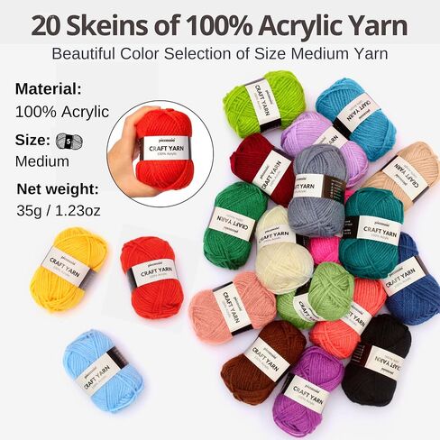Piccassio Crochet Kit for Beginners – Complete Starter Set for Adults & Teens with 20 Yarn Colors, Hooks, Book & Organizer Bag – Learn to Make Amigurumi, Plushies & Handmade Gifts in Kuwait