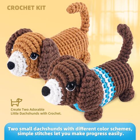 MOREJMTT Crochet Kit for Beginners, Learn to Crochet, Include Easy Knitting Soft Yarn, Step-by-Step Video Tutorial, Hook, Holiday Birthday Gift for Adults (Sausage Dog) in Saudi Arabia