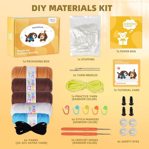 MOREJMTT Crochet Kit for Beginners, Learn to Crochet, Include Easy Knitting Soft Yarn, Step-by-Step Video Tutorial, Hook, Holiday Birthday Gift for Adults (Sausage Dog) in Saudi Arabia