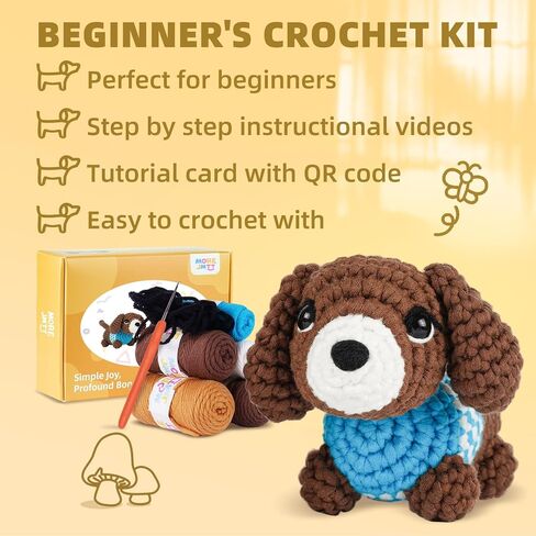 MOREJMTT Crochet Kit for Beginners, Learn to Crochet, Include Easy Knitting Soft Yarn, Step-by-Step Video Tutorial, Hook, Holiday Birthday Gift for Adults (Sausage Dog) in Saudi Arabia