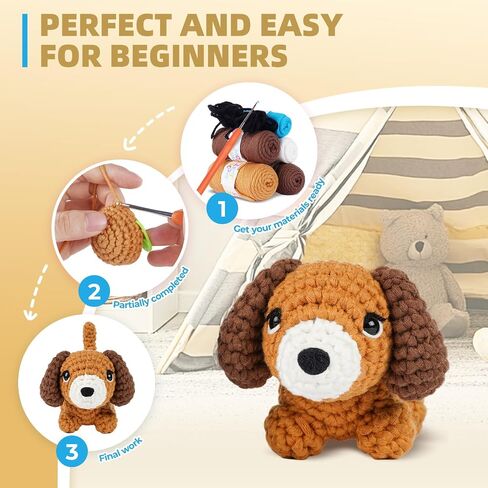 MOREJMTT Crochet Kit for Beginners, Learn to Crochet, Include Easy Knitting Soft Yarn, Step-by-Step Video Tutorial, Hook, Holiday Birthday Gift for Adults (Sausage Dog) in Saudi Arabia