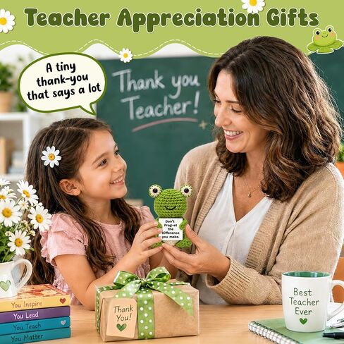 Thank You Gifts for Women Teacher Coworkers Nurse Boss Friends Manager, Funny Teacher Birthday Christmas Appreciation Gift, Cute Crochet Frog Desk Decor Inspirational Friendship Present for Woman in Kuwait