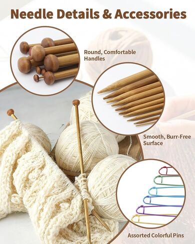 9 Pairs Bamboo Knitting Needles Set with 6 Stitch Holders in Saudi Arabia