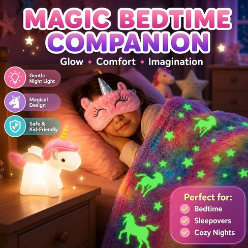 AGENTLAN Unicorn Gifts for Girls, Glow in the Dark Blanket & Night Light in Saudi Arabia