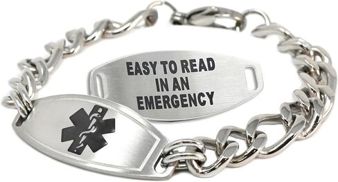 My Identity Doctor Medical Alert Bracelet for Men with Free Engraving, Thick Stainless Steel Personalized Medic ID Custom Sized 1cm Chain | Made in USA in Kuwait
