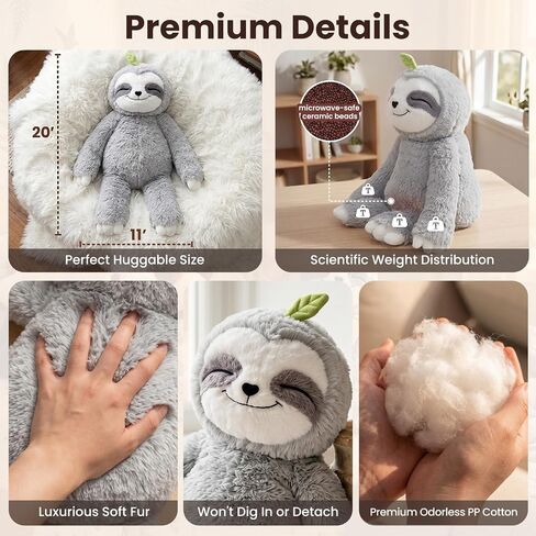 Mewaii Weighted Stuffed Animals Sloth Plush, Heatable Coolable, 4 lb, 20in in Saudi Arabia