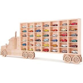3D Wooden Toy Cars Display, Wall-Mounted for 42 Toy Cars, 1/64 Scale Model Car Organizer with Unique Patchwork Design in Saudi Arabia