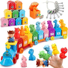 Animal Montessori Learning Toys for 2 3 4 5 Year Old Kids, Toddler Animals Train Locks & Keys Matching Toys Counting & Sorting Trains Set, Preschool Toy Boys Girls Christmas Birthday Gifts Age 2-4 3-5 in Kuwait