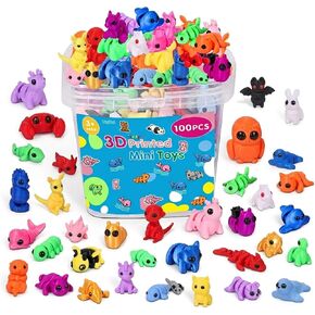 Mini 3D Printed Animal Figurines: 100 Pcs Cute Party Favor Toys for Kids, Small 3D Fidget Toys in Bulk, Party Bag Fillers, Treasure Box & Classroom Prize, Christmas Stocking Stuffers for Kids in Saudi Arabia