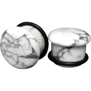 Lobal Domination Pair Single Flare Natural Howlite Stone Plugs Gauges Earlets Organic Pierced Body Jewelry in Saudi Arabia